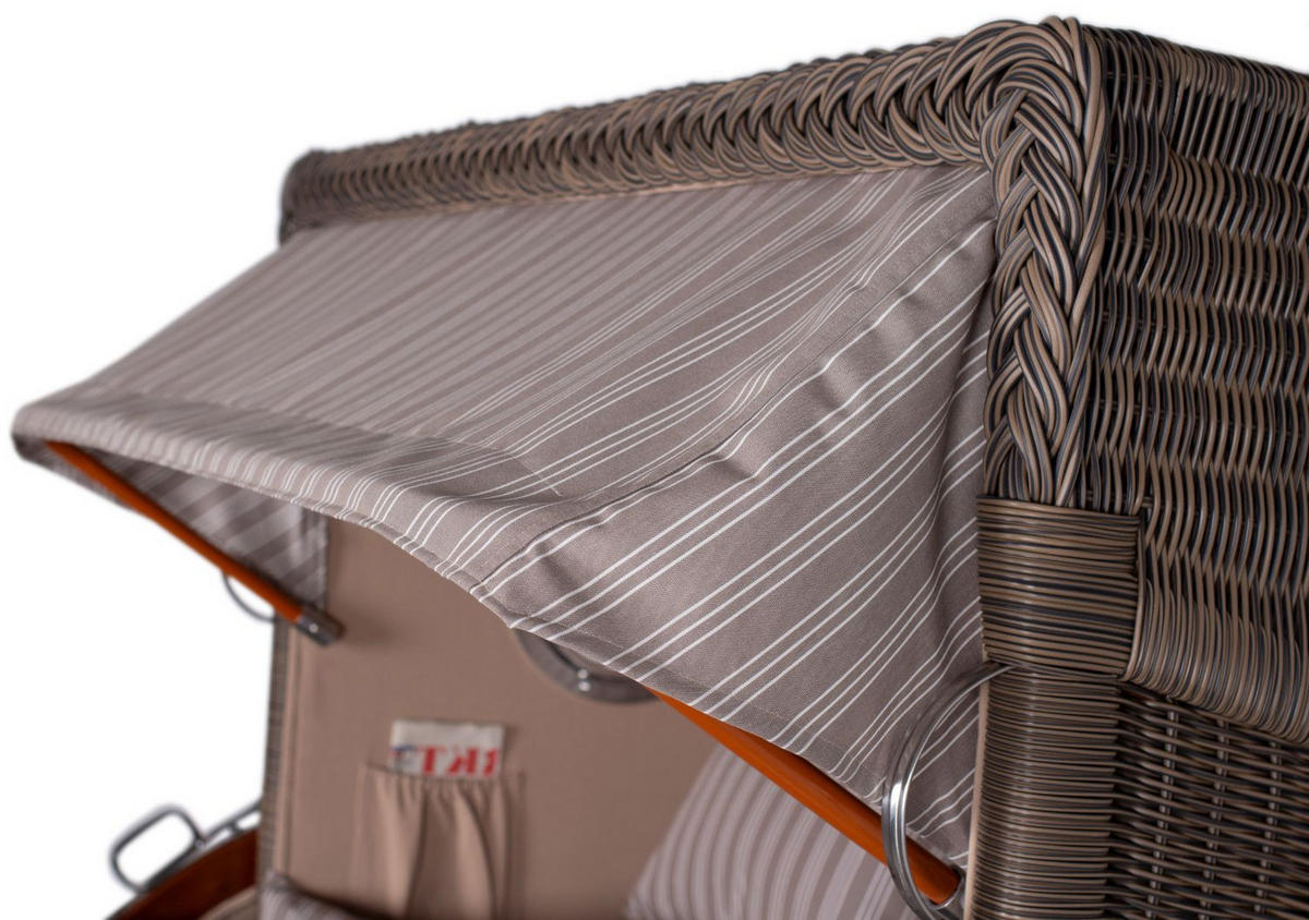 STRANDKORB Komplettset: Ammersee Grande XL Mahagoni Bullauge - PE grau - Modell 501 - Braun/Grau, Holz/Kunststoff (142/165/95cm) - bene living