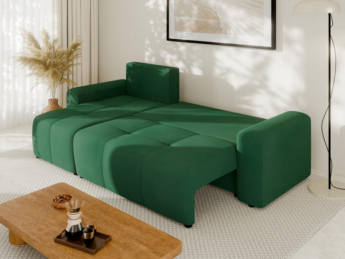 ECKSOFA Nolani mit Schlaffunktion & Bettkasten – Modern & Bequem - Smaragdgrün, Kunststoff (248/145cm) - Panda Möbel