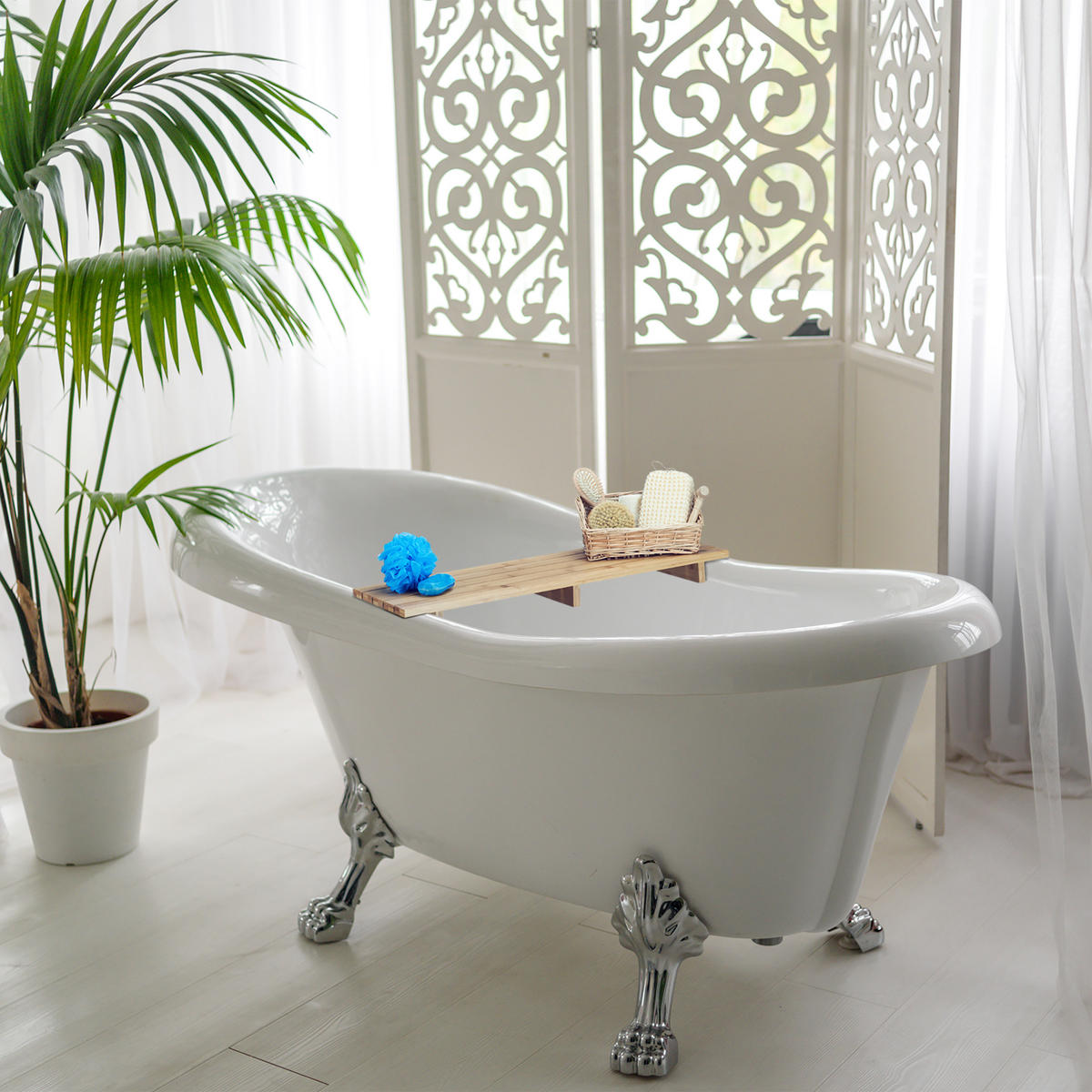 BADEWANNENABLAGE - Hellbraun, Holz (70/6/22cm) - Relaxdays