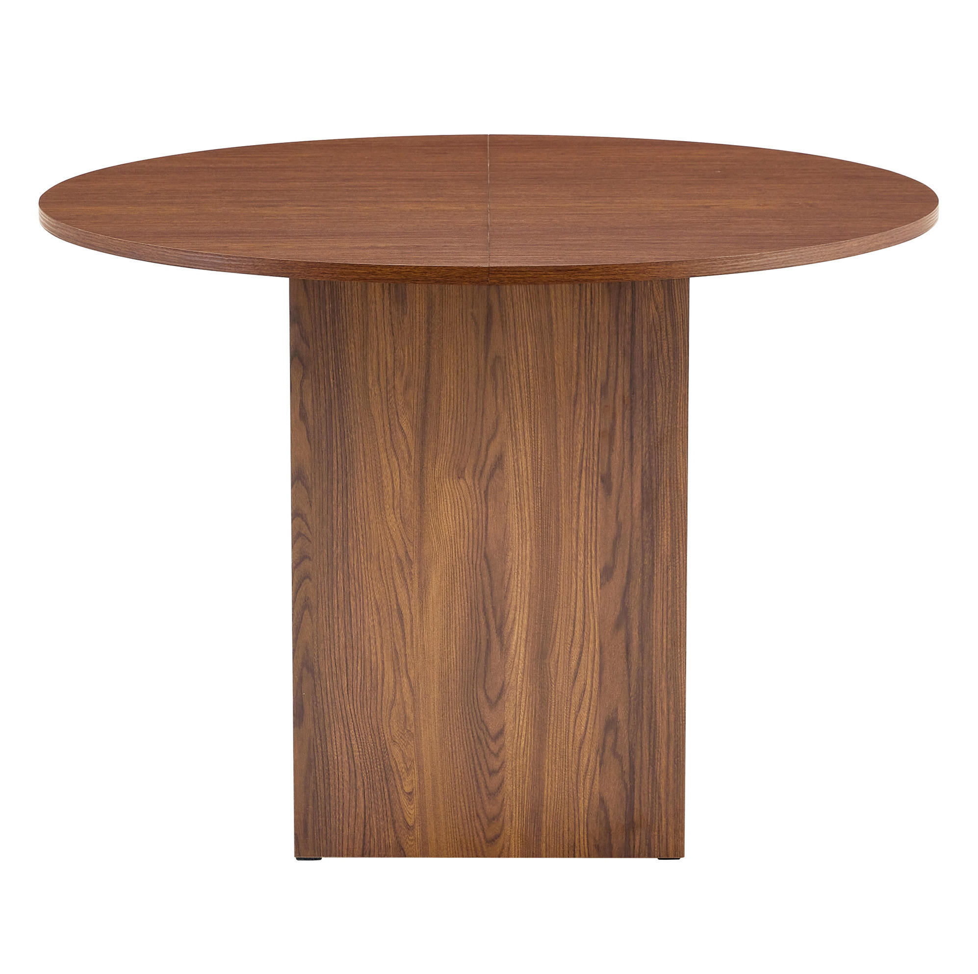 Modfu JÍDELNÍ stůl z MDF 100x100x76 cm ořechový s otevřenými úložnými přihrádkami a deskou s dekorem dřeva