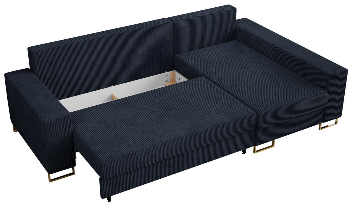 ECKSOFA Dorian Cord Dunkelblau - Goldfarben/Dunkelblau, Textil/Metall (242/138cm) - MKS