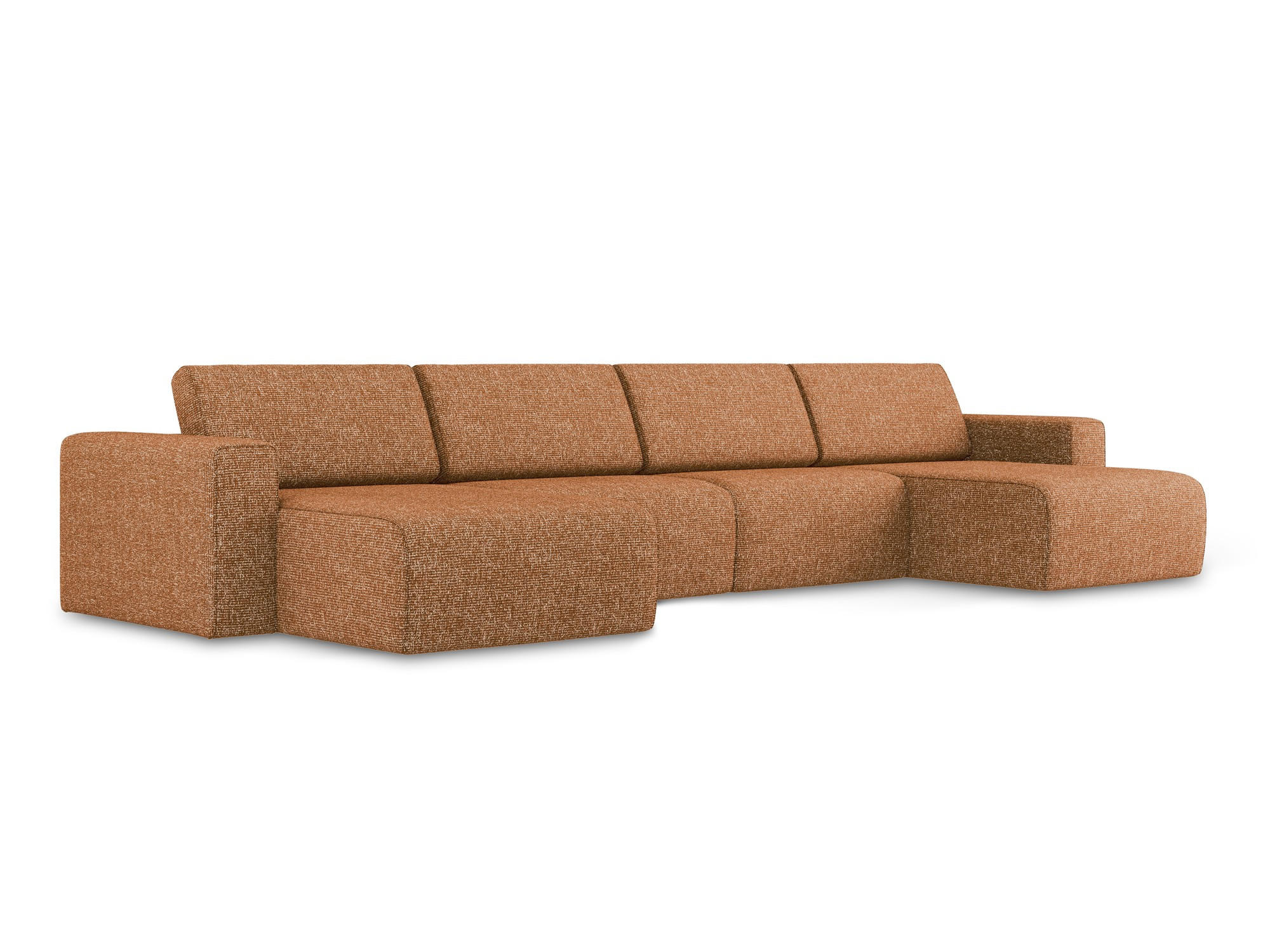 WOHNLANDSCHAFT Strukturstoff Stoff Orange - Terra cotta/Schwarz, Kunststoff/Textil (404/80/167cm) - Makamii