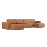 WOHNLANDSCHAFT Strukturstoff Stoff Orange - Terra cotta/Schwarz, Kunststoff/Textil (404/80/167cm) - Makamii