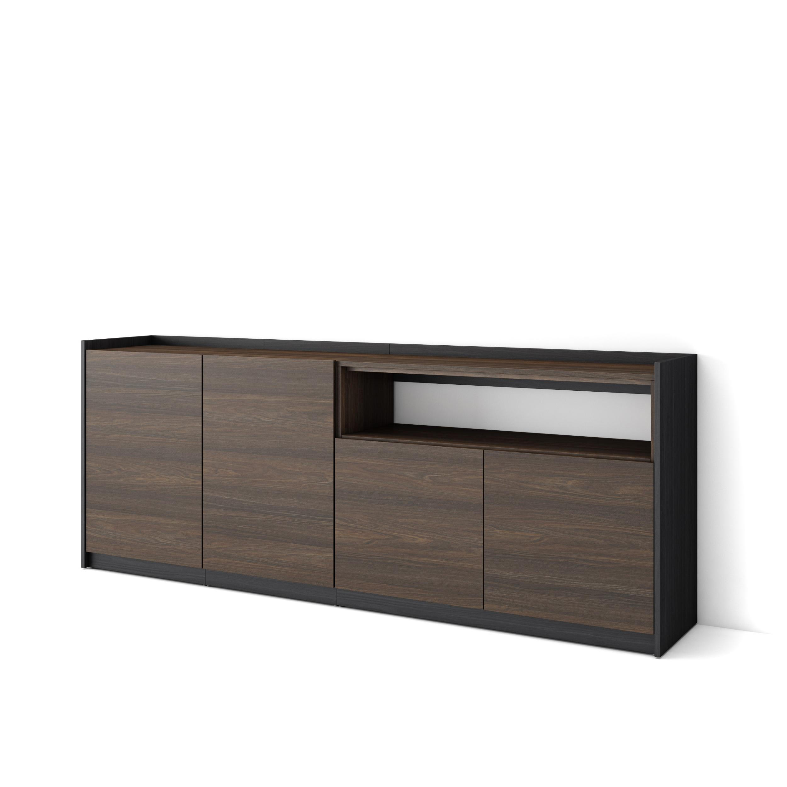 SIDEBOARD, Highboard, Dunkler Eiche und Schwarz, 207/37/80cm - Dunkelbraun, Holzwerkstoff (207/80/37cm) - Skraut Home