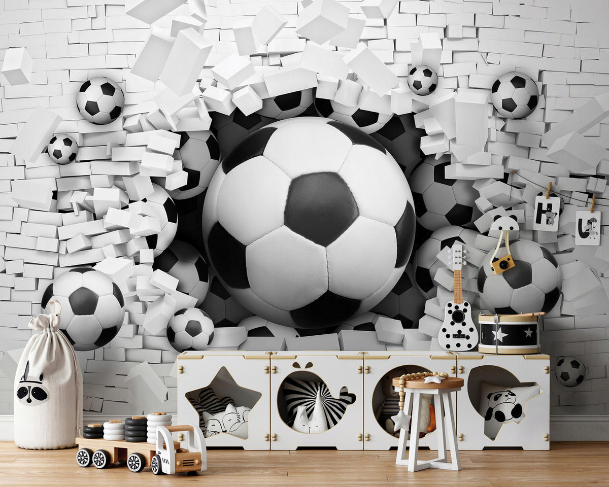 FOTOTAPETE Fußball Kinderzimmer Vliestapete Tapete 400x280 - Multicolor, Papier (400/280cm) - Wallarena
