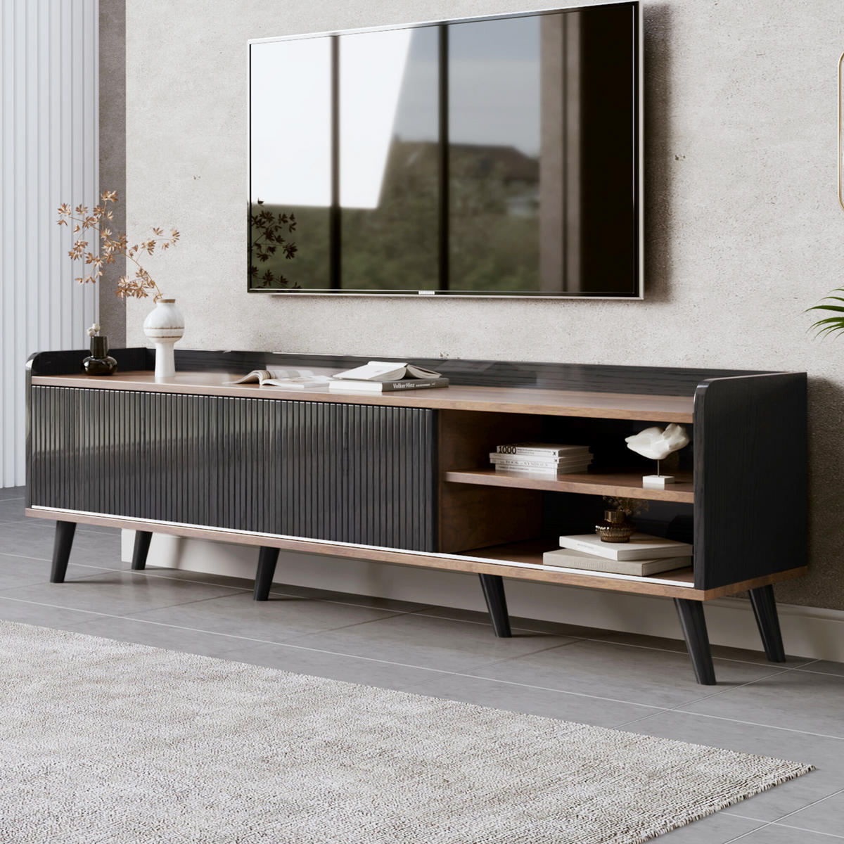 TV-MÖBEL Holz- und Schwarz-Effekt 160/40/58 cm - Schwarz, Holz (40/58/160cm) - Urban Meuble