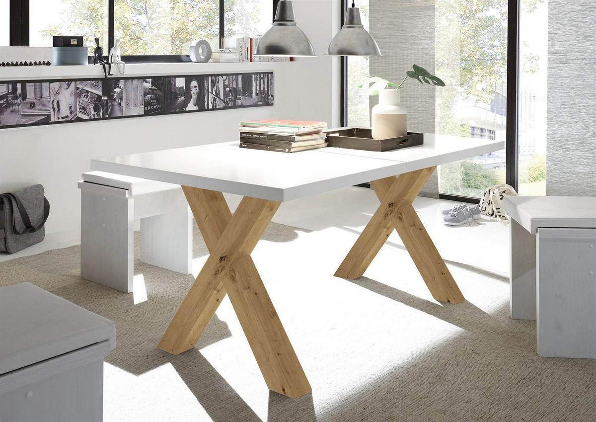 ESSTISCH ausziehbar Eike 1 160 x 90 x 75 Esszimmertisch Asteiche/Weiß Matt Lack - Weiß, Holz (160/90/75cm) - 58aufmkessel