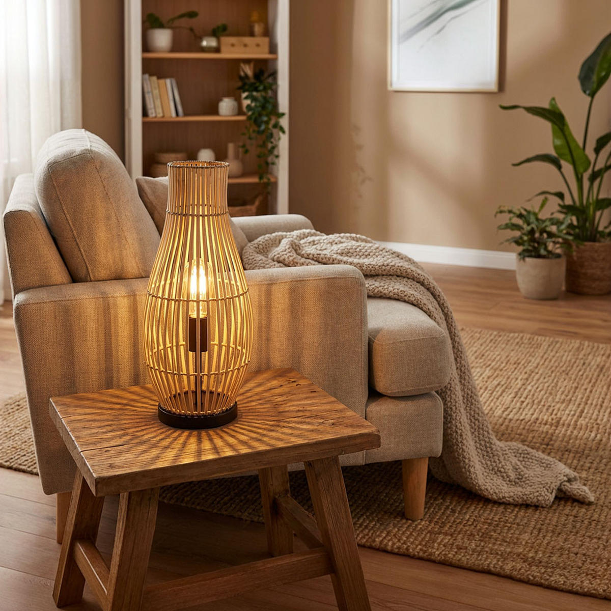 LED STEHLEUCHTE Bambus Braun - Braun, Holz (19.5/19.5/47.5cm) - Globo Lighting