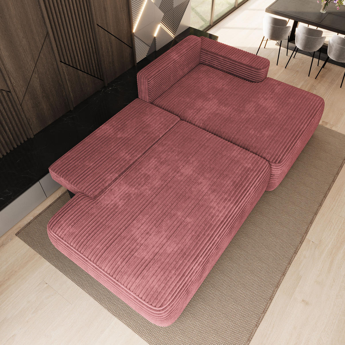 ECKSOFA AVINI T R-S Rosa Kordstoff mit Schlaffunktion - Rosa, Holzwerkstoff/Textil (277/160cm) - MASSENO