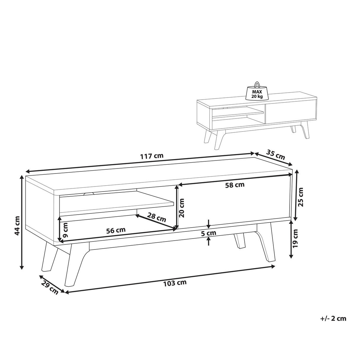 TV-MÖBEL Hellbraun, Weiß BUFFALO 35/117/44 cm - Hellbraun, Holzwerkstoff (117/44/35cm) - Beliani