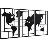 WANDDEKO-SET DE-08852 Weltkarte, 3-teilig, Metall Schwarz - Schwarz, Metall (1.9/80/150cm) - ComfortXL