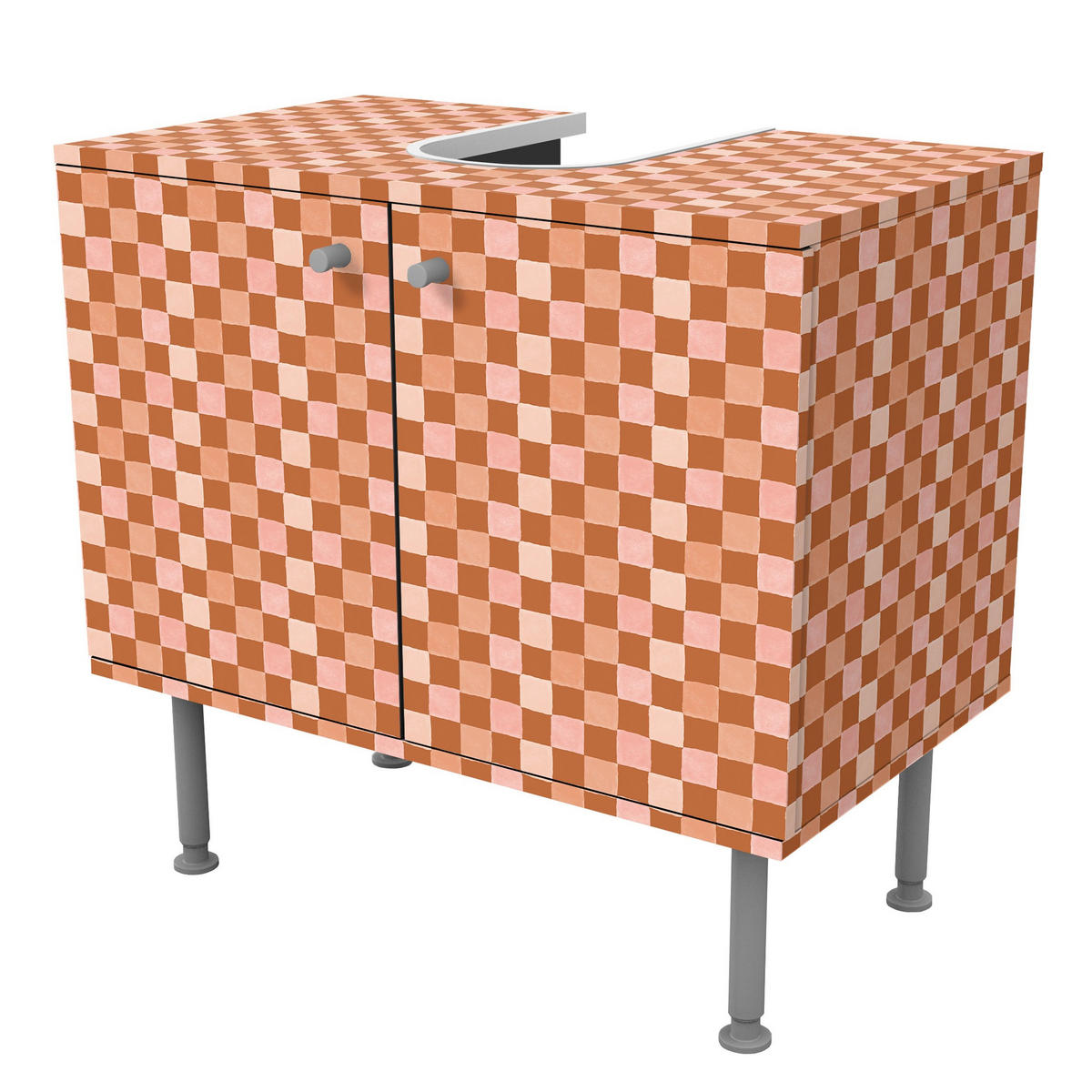 WASCHBECKENUNTERSCHRANK Retro Schachmuster Terrakotta 60/55/35 cm - Rot, Holzwerkstoff (60/55/35cm) - Bilderwelten