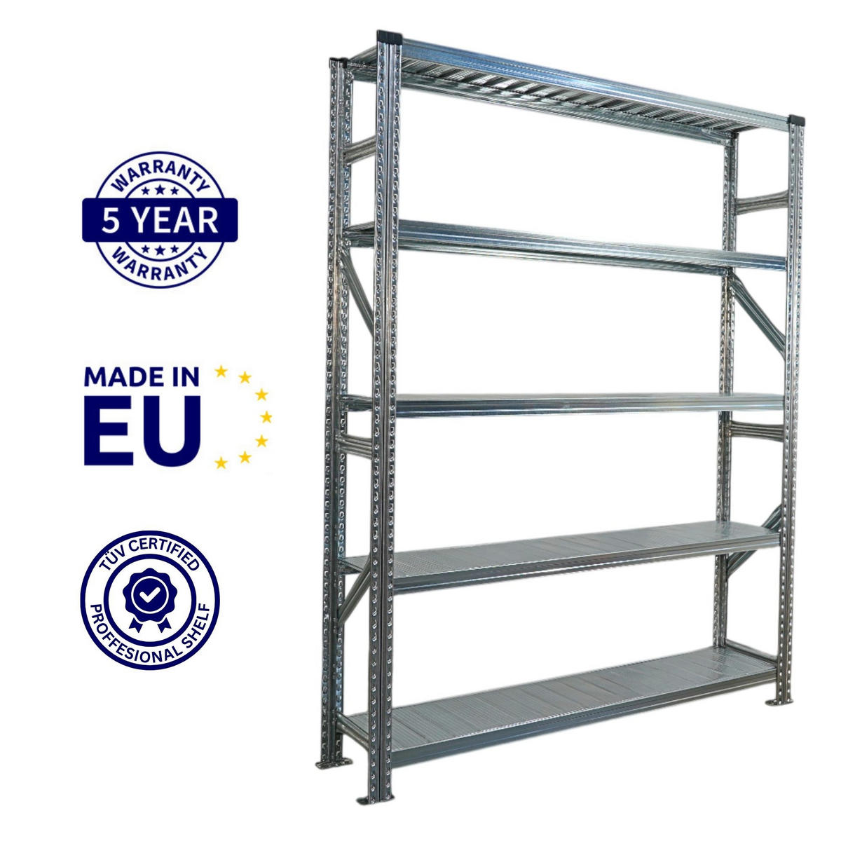 FACHBODENREGAL Proximo Stecksystem 200x750x32cm 5 Ebenen Fachlast 130 kg Beidseitig nutzbar Verzinkt - Silberfarben, Metall (750/200/32cm) - PROREGAL