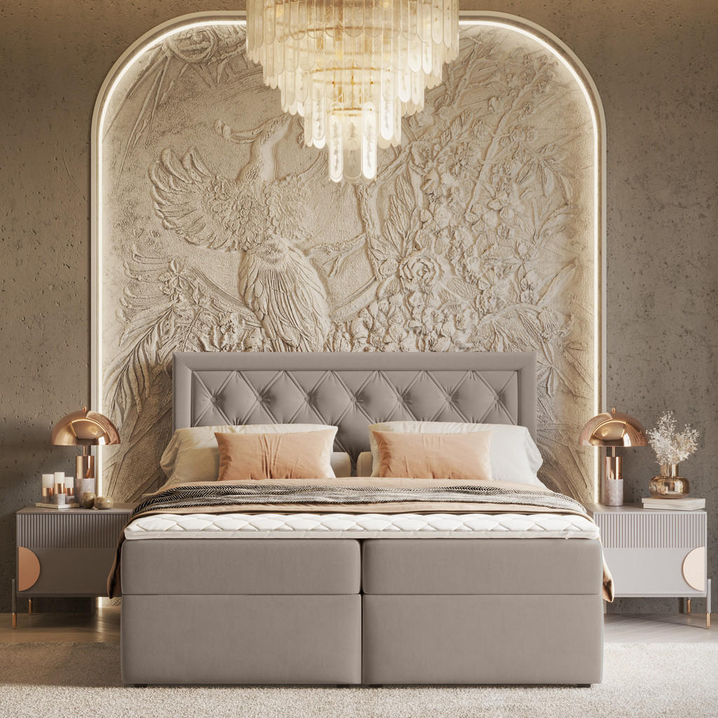 Thumbnail - Maison de Reve Boxbett, Taupe, Textil, Buche, Kiefer, H3, Höhe ca. 20 cm, 140x200 cm, Oeko-Tex® Standard 100, FSC 100%, ...