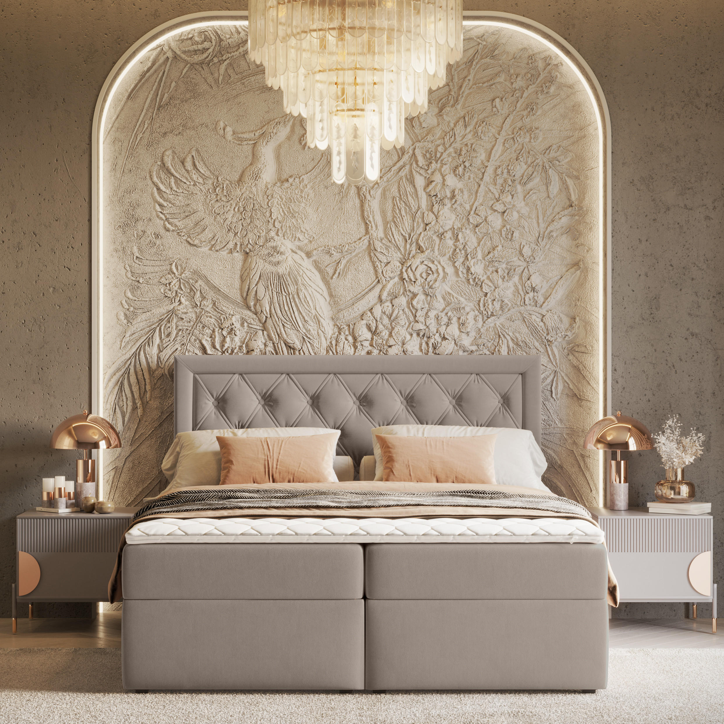 Thumbnail - Maison de Reve Boxbett, Taupe, Textil, Buche, Kiefer, H2, Höhe ca. 20 cm, 200x200 cm, Oeko-Tex® Standard 100, FSC 100%, ...