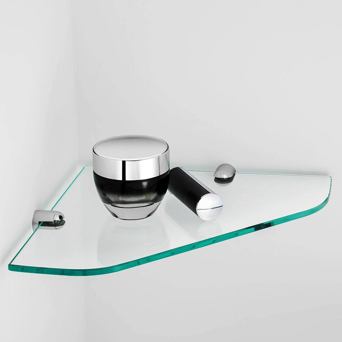 GLASABLAGE 23/23 cm Eckablage für Badezimmer Glas Transparent Chrom - Transparent, Glas (23/0.6/23cm) - S'AFIELINA