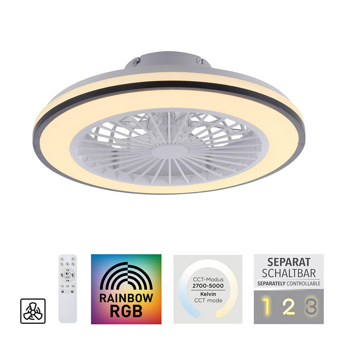 DECKENLEUCHTE LENO LED Schwarz, Ventilator - Schwarz, Metall (49/49/14.5cm)