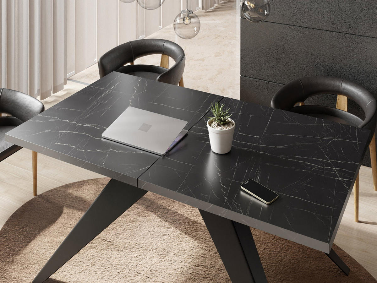 ESSTISCH Vance rechteckig ausziehbar, Marmor Schwarz 140-240/80/76 cm - Anthrazit/Schwarz, Holzwerkstoff/Metall (80/240/76cm) - WFL GROUP