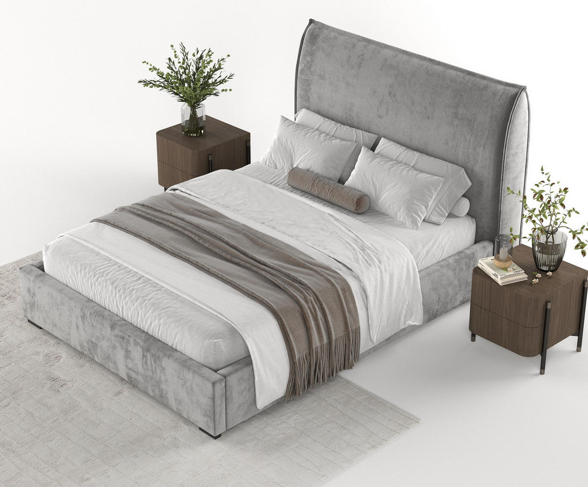 POLSTERBETT Como Grau 160/200 cm im Chenille-Stoff - Schwarz/Naturfarben, Holz/Holzwerkstoff (160/200cm) - Maison de Reve
