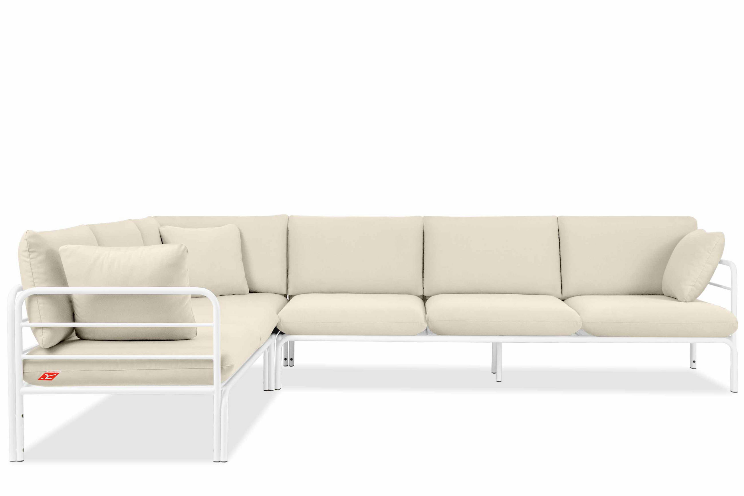 GARTENECKSOFA RAMBE 5-Sitzer mit Kissen, Weiß/Cremeweiß - Creme/Weiß, Textil/Metall (304/80/229cm) - KONSIMO®