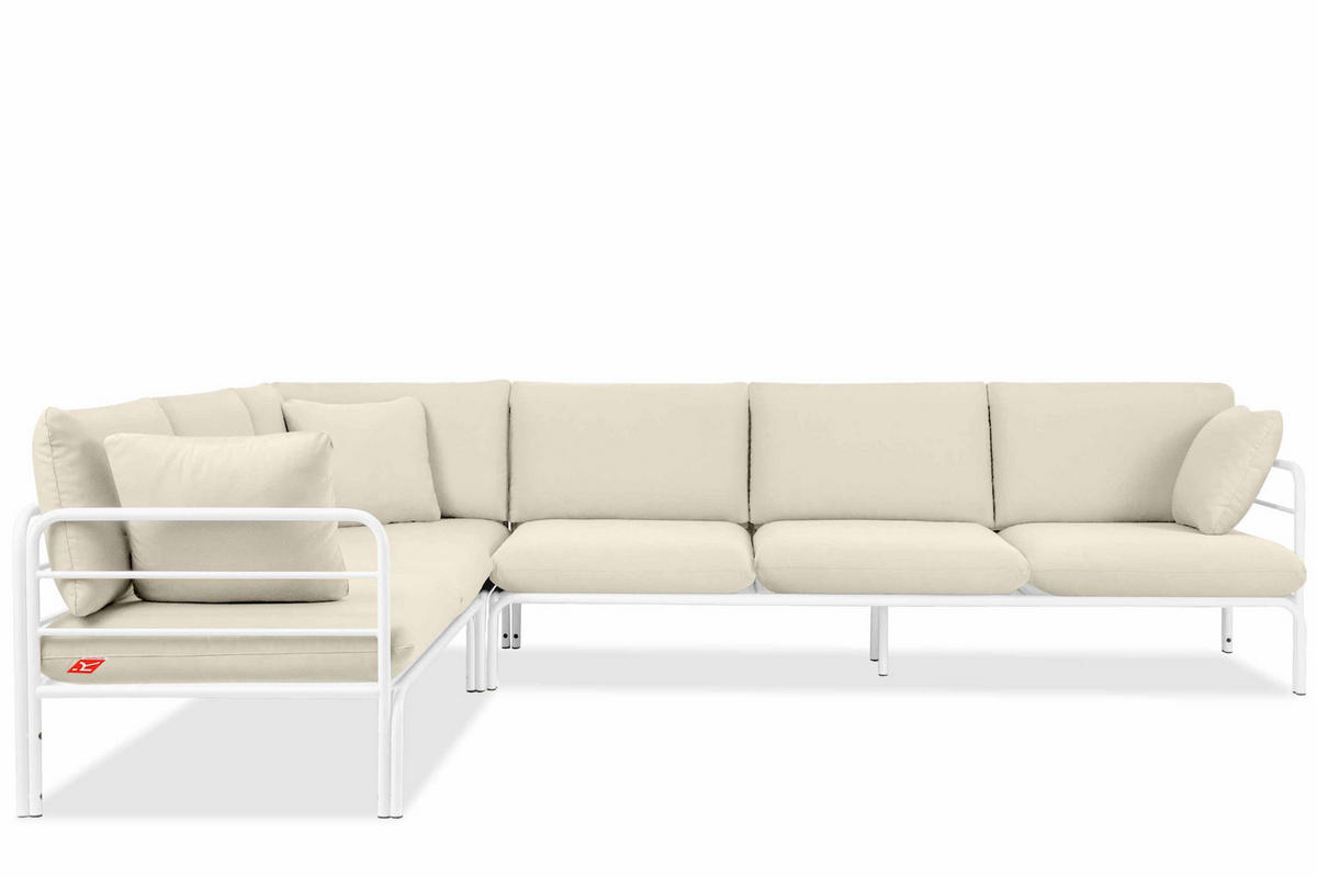 GARTENECKSOFA RAMBE 5-Sitzer mit Kissen, Weiß/Cremeweiß - Creme/Weiß, Textil/Metall (304/80/229cm) - KONSIMO®