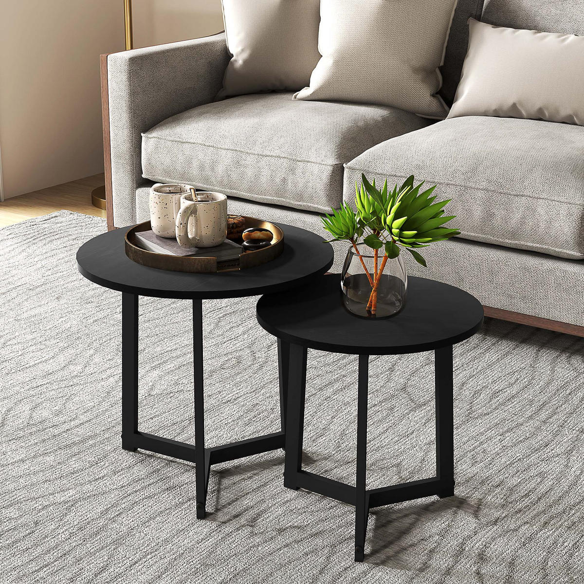 COUCHTISCH, 2er-Set , bis 35 kg Belastbar, Schwarz - Schwarz, Metall (48/48/45cm) - HOMCOM