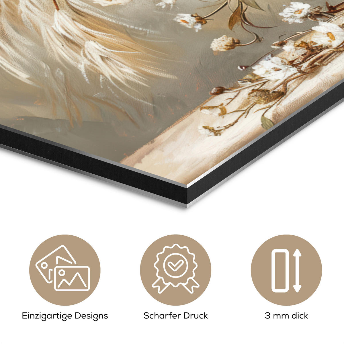 METALLBILD Blumen - Vase - Stilleben - Beige 60x40 cm - Creme, Metall (60/40cm) - MuchoWow