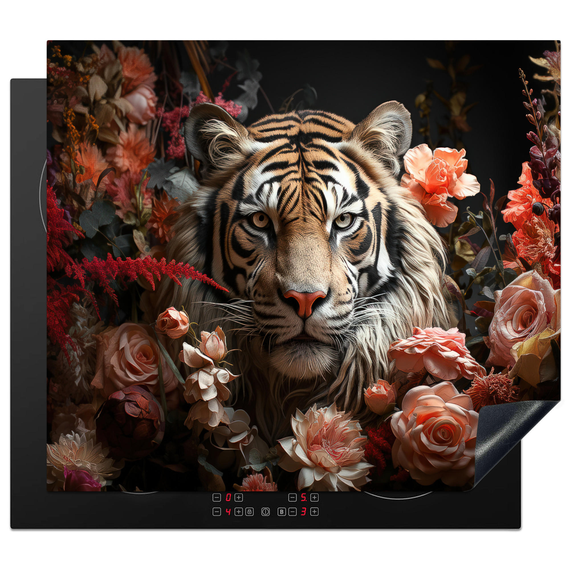 MuchoWow KRYT NA INDUKČNÍ DESKU Tygr - Zvíře - Příroda - Květiny - Botanické motivy 59x52 cm