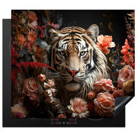 HERDABDECKPLATTE Tiger - Tier - Natur - Floral - Botanisch 59x51 cm - Orange, Kunststoff (59/0.2/51cm) - MuchoWow