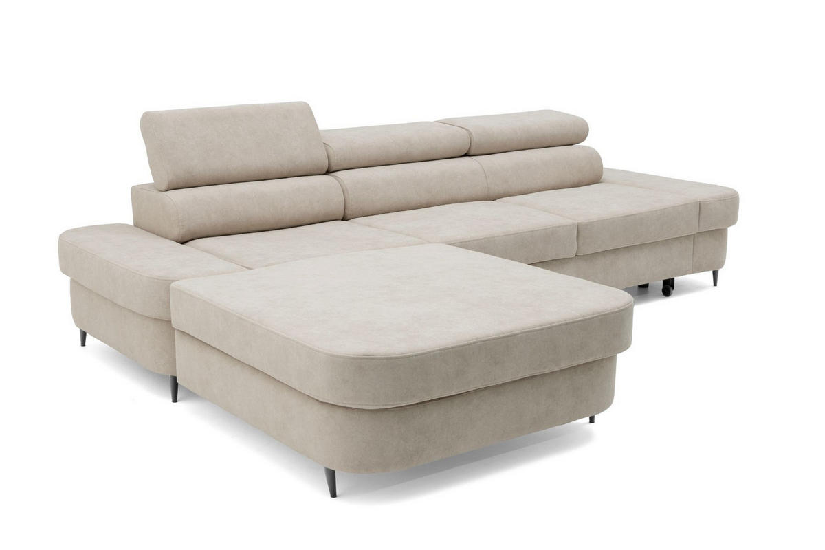 ECKSOFA JAZZ L Links mit Schlaffunktion 127x216 Velours Beige - Beige/Schwarz, Holz/Textil (285/237cm) - Muffo