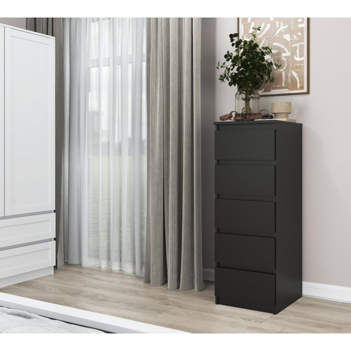 KOMMODE Schwarz 40/111/45 - Schwarz, Holzwerkstoff (40/111/45cm) - RAUMHIRSCH FURNITURE