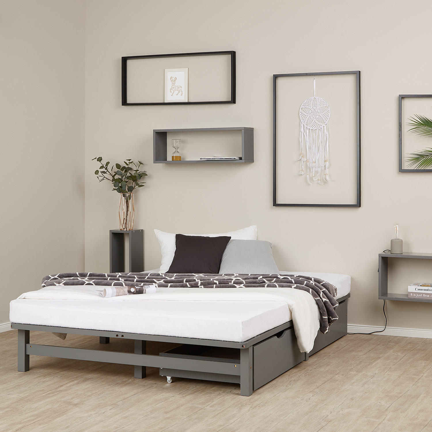 HOLZBETT mit Stauraum 140/200 cm grau - Grau, Holz (140/200cm) - Homestyle4u
