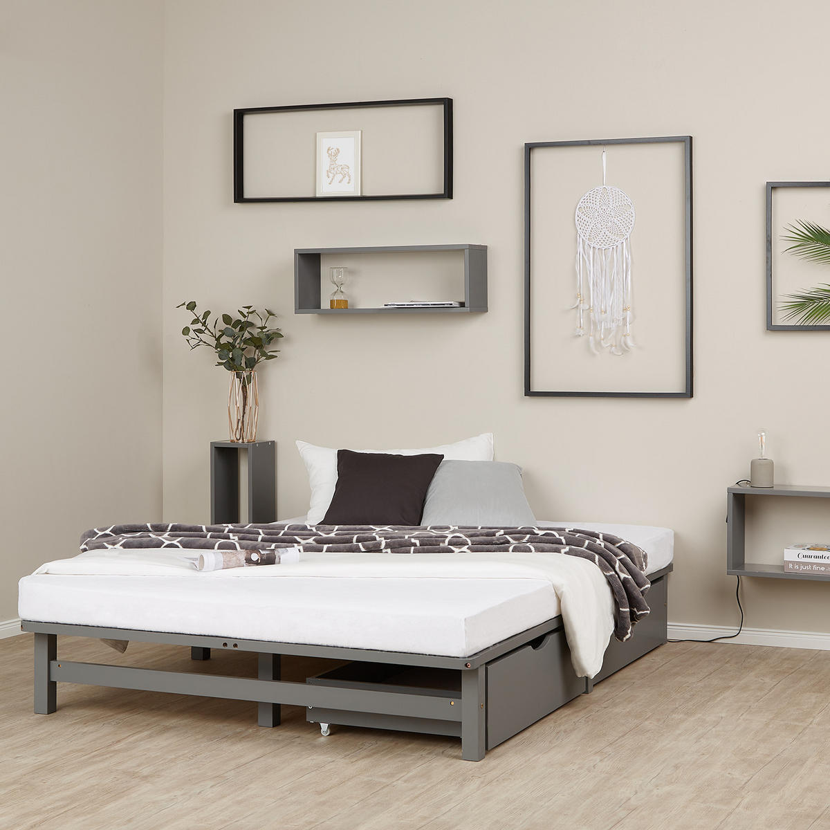 HOLZBETT mit Stauraum 140/200 cm grau - Grau, Holz (140/200cm) - Homestyle4u