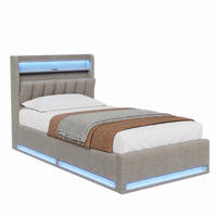 POLSTERBETT 90/200 cm mit LED-Beleuchtung, Stauraumkopfteil und USB-Anschluss, modernes Stoffbett mit Ablagefächern, Bettgestell - Grau, Holz/Metall (90/200cm) - Joyfair