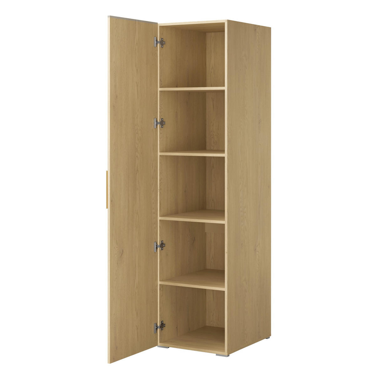 DREHTÜRENSCHRANK mit Einlegeböden Napoli 1D 50 Eiche Cremona (schwarzer oder goldener Griff) - Eichefarben/Silberfarben, Holzwerkstoff/Kunststoff (50/35/60cm) - mzm24