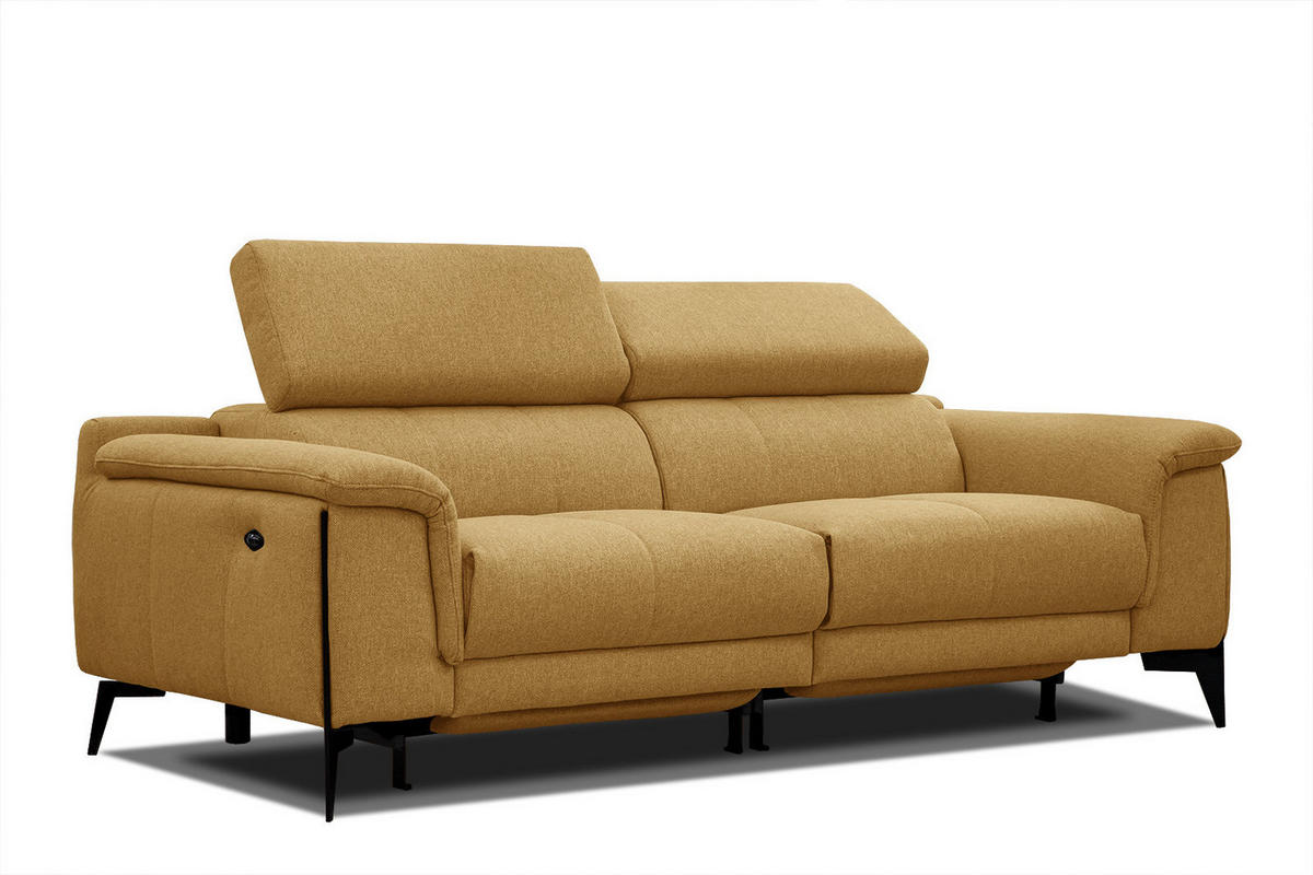 RELAXSOFA MATERA 3-Sitzer mit 2 Relaxfunktionen, dunkelgelb - Dunkelgelb/Schwarz, Holzwerkstoff/Textil (212/82/103cm) - Courtois Laville