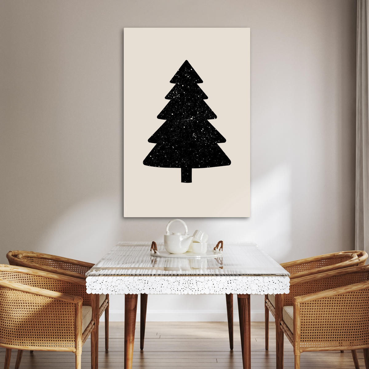 LEINWANDBILD Weihnachtsbaum - Schwarz - Urlaub - Beige 80x120 cm - Schwarz, Textil (80/120cm) - MuchoWow