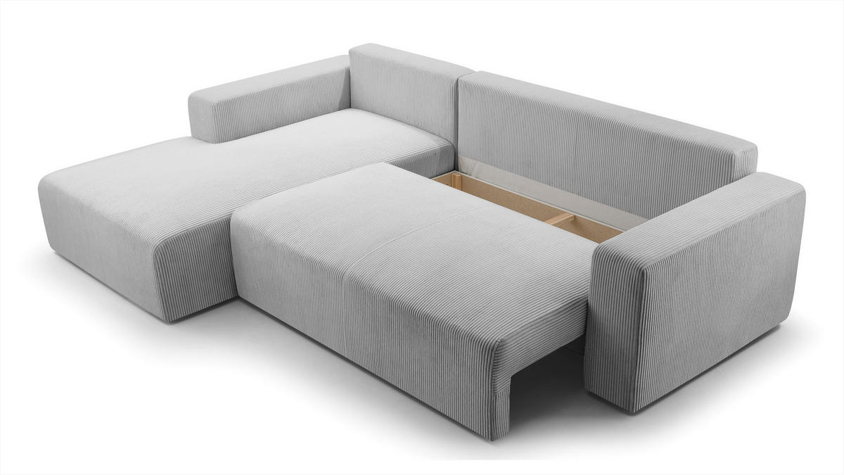 ECKSOFA L Form Catea Hellgrau 279/145/84 cm Links mit Schlaffunktion - Hellgrau/Schwarz, Kunststoff/Textil (145/279cm) - AX Living