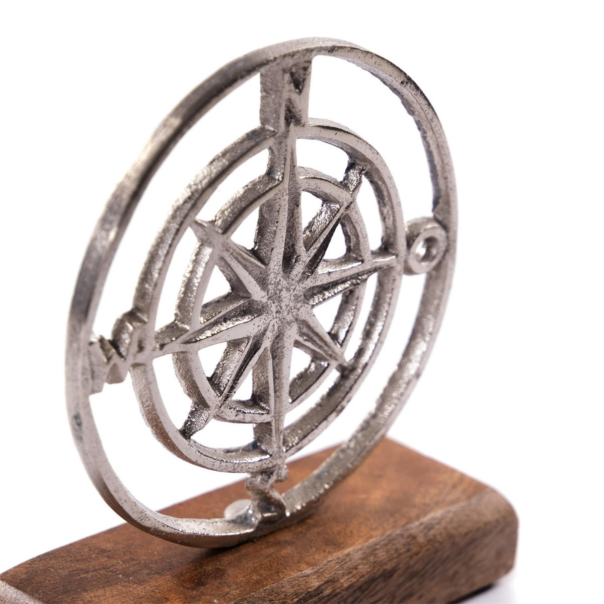 AUFSTELLER Maritim Windrose Metall, Mangoholz silber-braun - Naturfarben, Holz (11/16/5cm) - DESIGN DELIGHTS