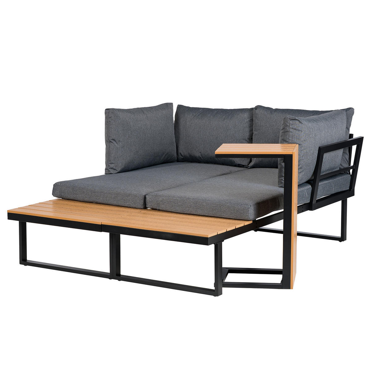 LOUNGESET - Polywood / Polyester - Braun / Grau - 3-teilig - Anthrazit/Braun, Holzwerkstoff/Textil - home24