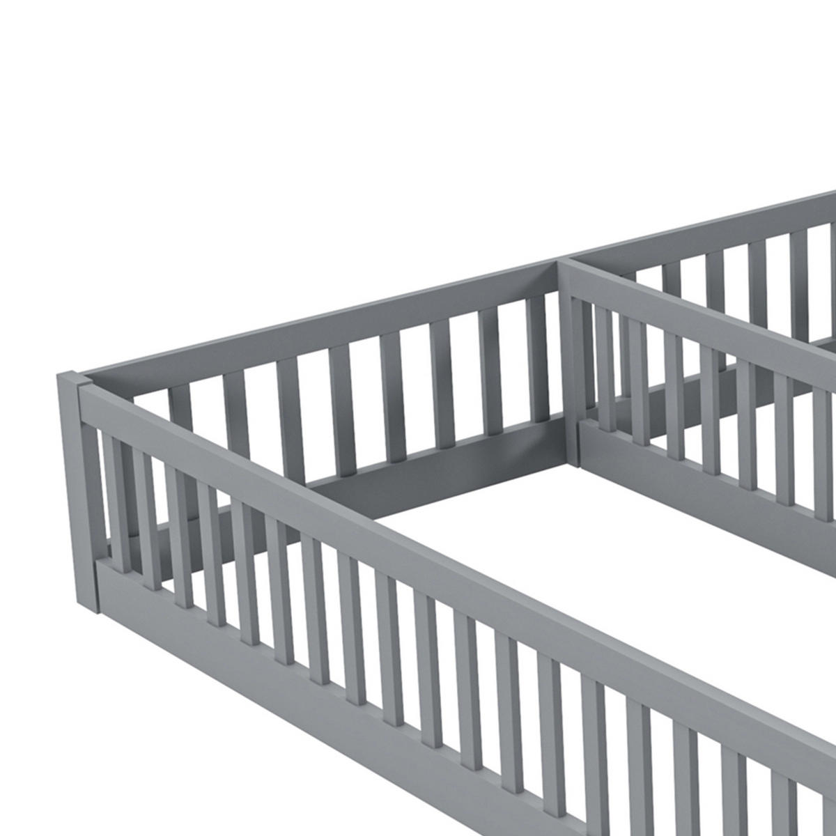 KINDERBETT 90/200 cm grau aus Kiefernholz und MDF mit Sicherheitsgitter - Grau, Holz (90/200cm) - OKMYHOME