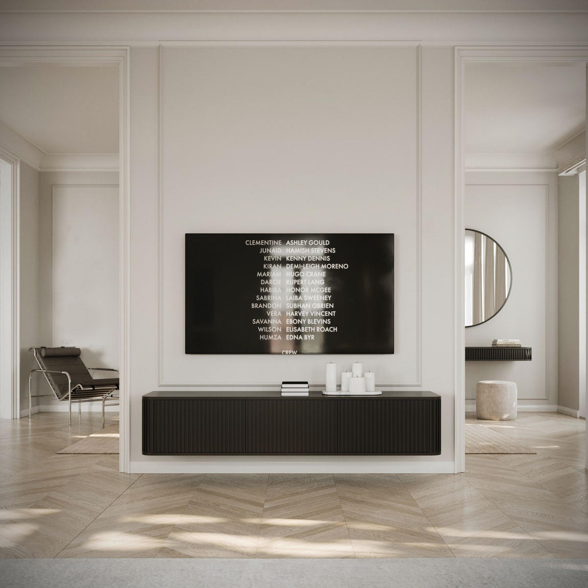 TV-HÄNGEBOARD Ovarlo Schwarz mit geriffelten Fronten 163/49/38 cm - Schwarz, Holzwerkstoff (163.2/31.2/38cm) - Selsey