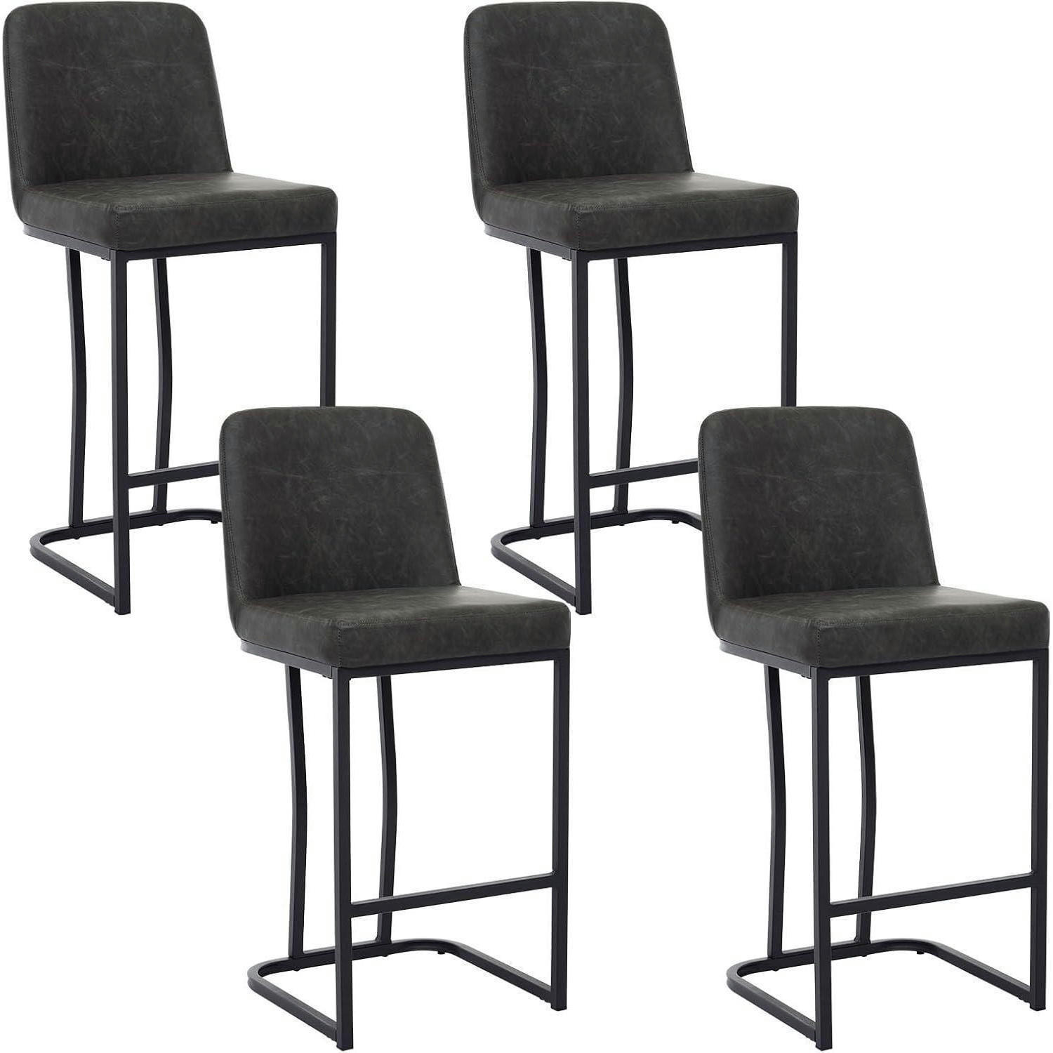 BARHOCKER 4er Set PU-Leder Grau mit goldenem Metallbein - Grau, Kunststoff (42/101/49cm)