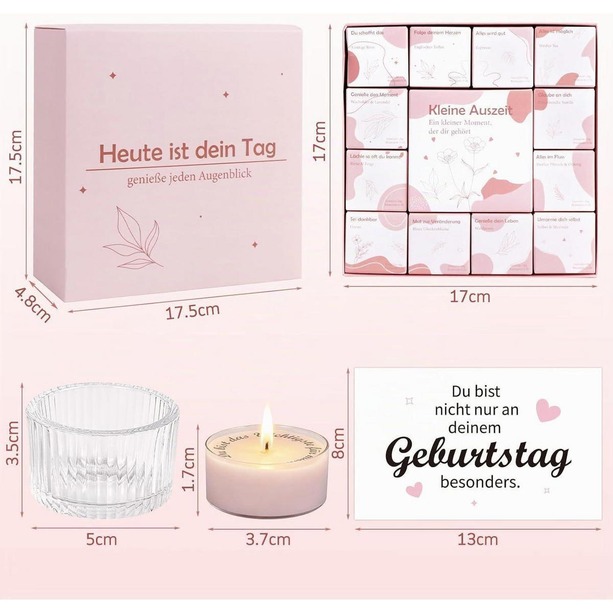 DUFTKERZEN 12-teiliges Set mit versteckter Botschaft - Rosa, Paraffin (15cm)