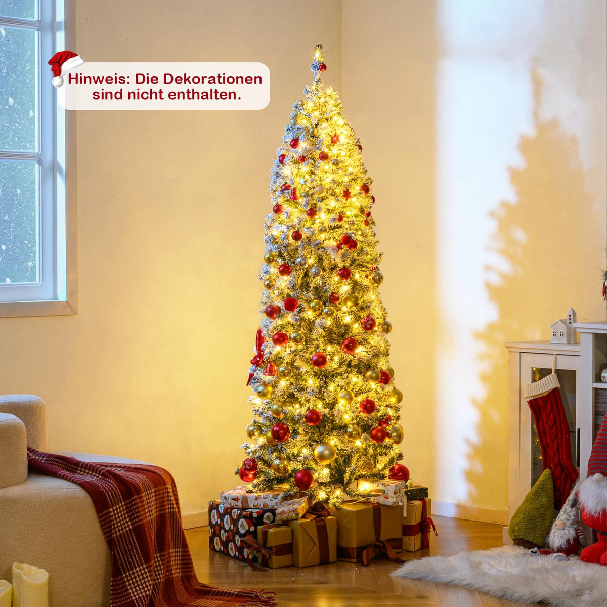 WEIHNACHTSBAUM mit Beleuchtung und Schnee 180 cm grün - Grün, Metall (180cm) - COSTWAY