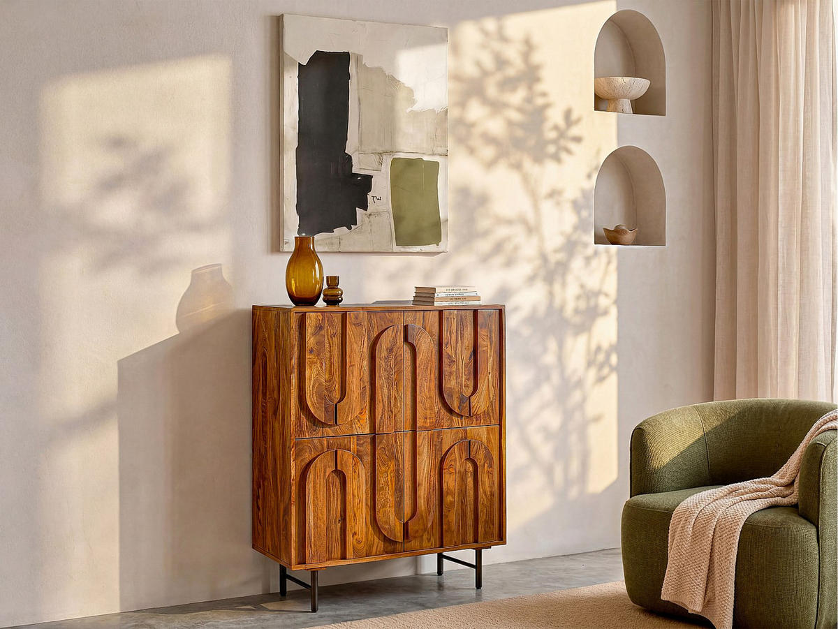 SIDEBOARD - 90 cm x 40 cm - Holz, Platte - Naturfarben Dunkel MIZORAM - Naturfarben, Holz (90/115/40cm) - Vente-Unique
