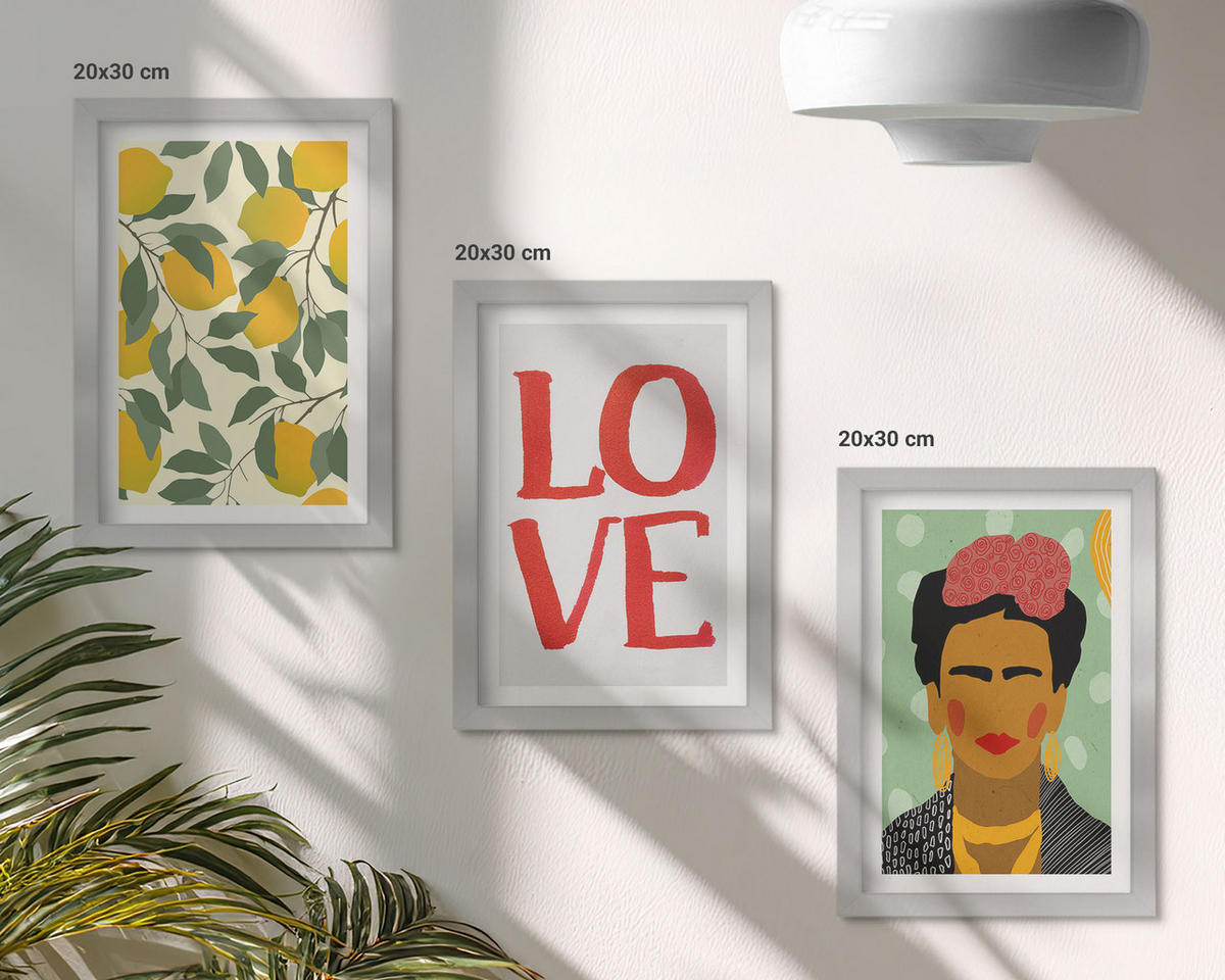WANDBILDER 3er Set - 20x30 cm Silberner Rahmen - Lemons LOVE Porträt von Frida - Silberfarben, Kunststoff (20/30cm) - ArtPrintCave