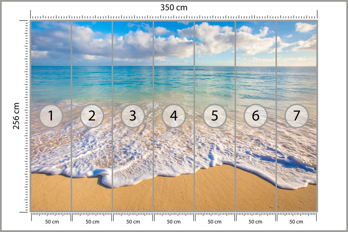 FOTOTAPETA Pre Obývaciu Izbu Tyrkysové More Vlny Zlatá Pláž 350 x 256 cm - hnedá/žltá, papier (350/256cm) - Muralo