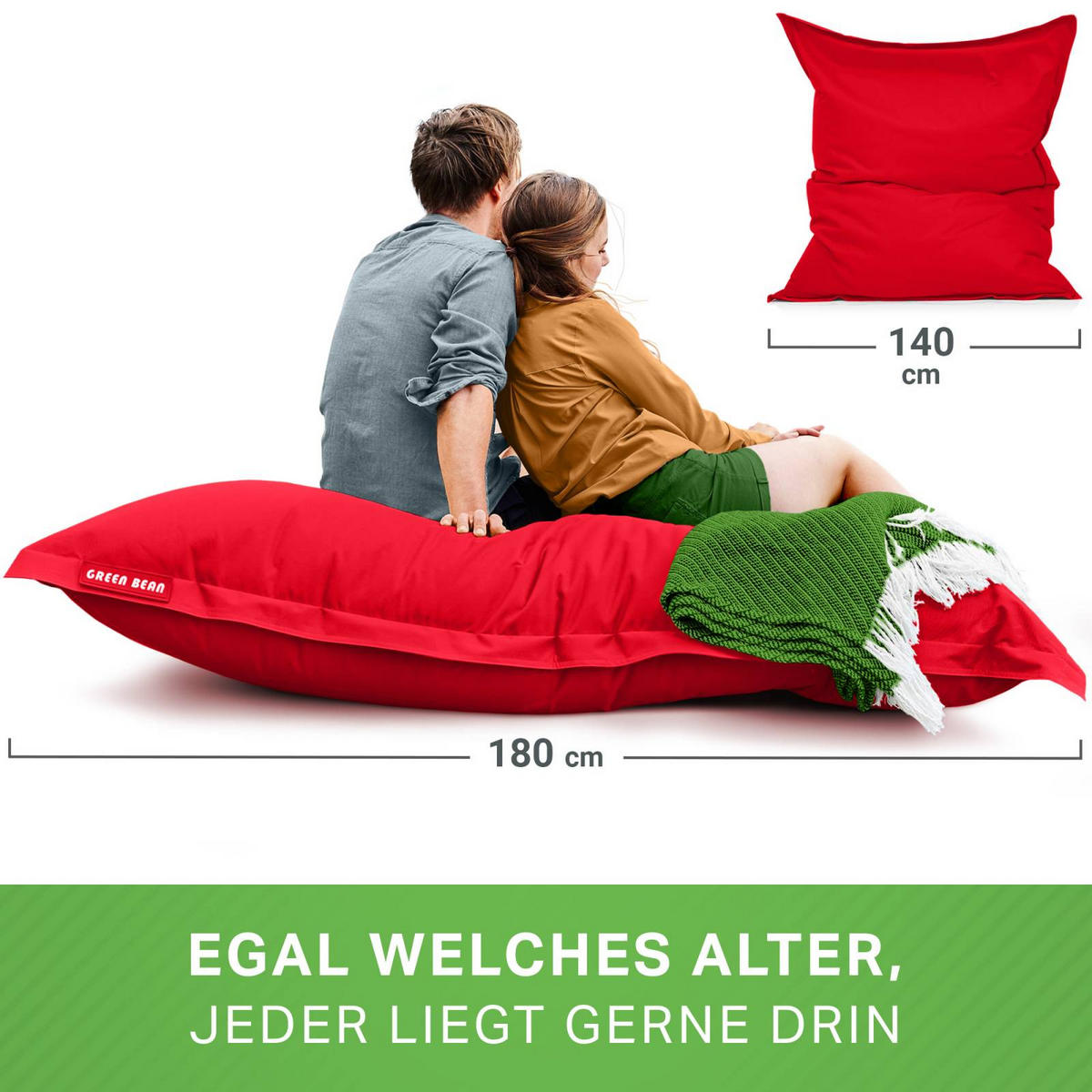 RIESEN-SITZSACK "Square" 120x160cm 270 L - Rot, Textil (120/25/160cm) - Green Bean