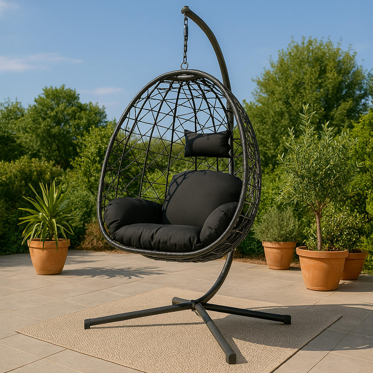 HÄNGESESSEL Cuzco Schwarz Aus Kunstharz In Rattanoptik - Schwarz, Metall (95/198/95cm) - Concept Usine